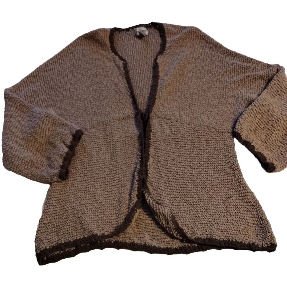 Chico's Tie Front Baggy Sleeve Knit Cardigan Sweater Size 2 Brown